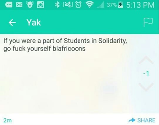Illustration for article titled Solidarity With Mizzou's Black Students Prompts 'Equality Bullshit,' 'Blafricoons' Yik Yaks at IU